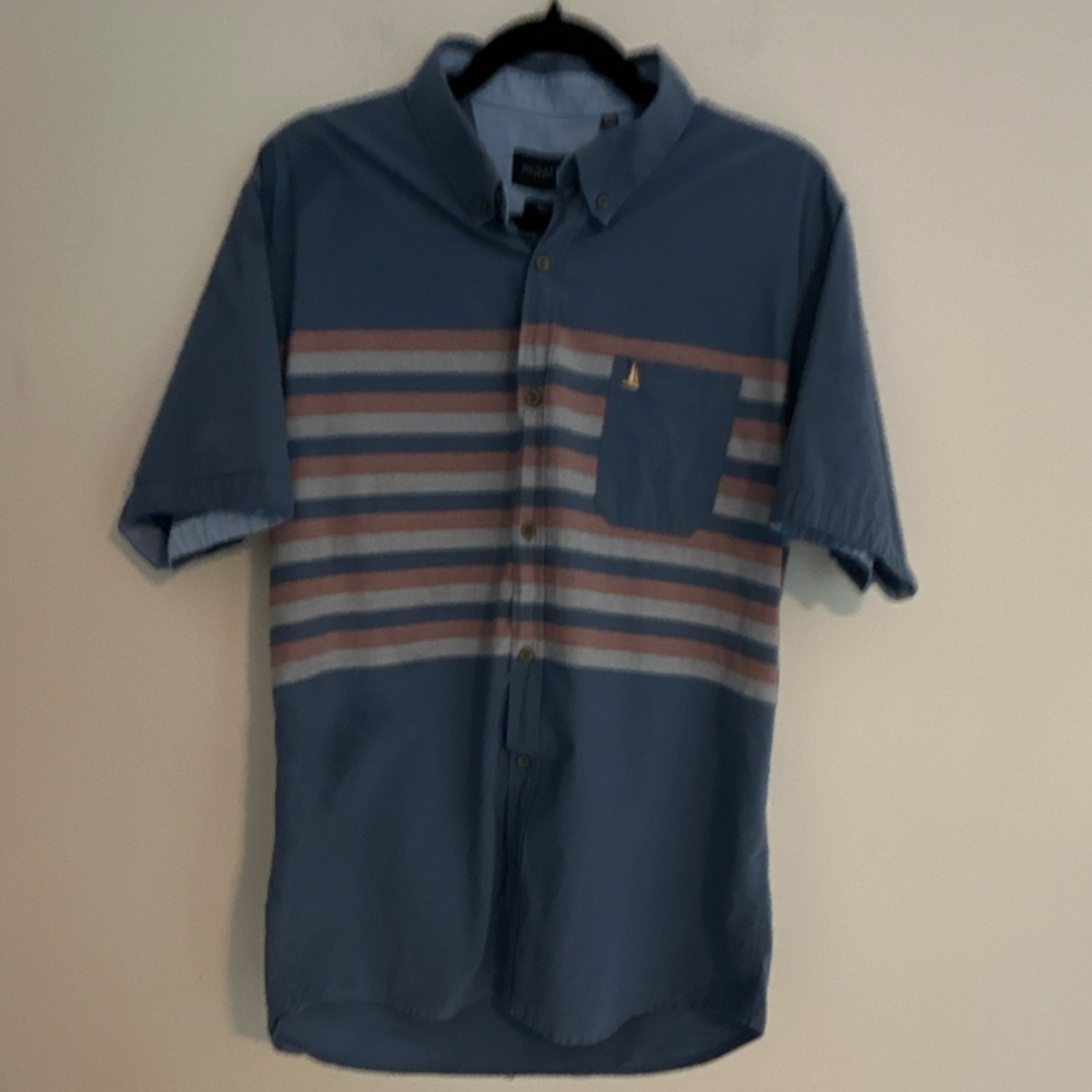 Regatta Sport Men's XL‎ Blue Striped Cotton Woven Button-Down Shirt Short Sleeve